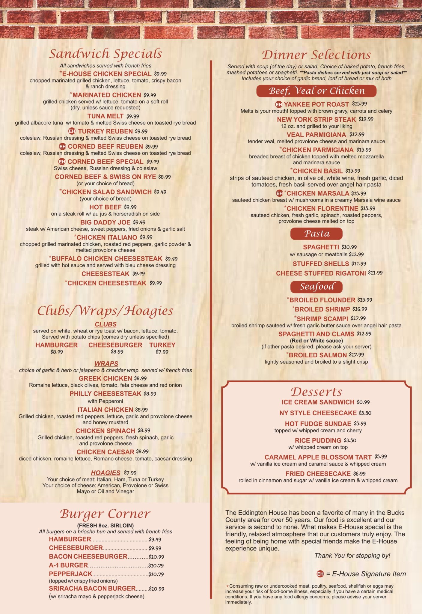 Menu Eddington House