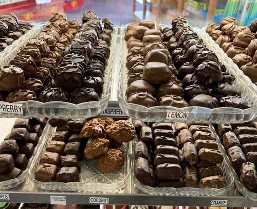 A display of chocolates in a store.