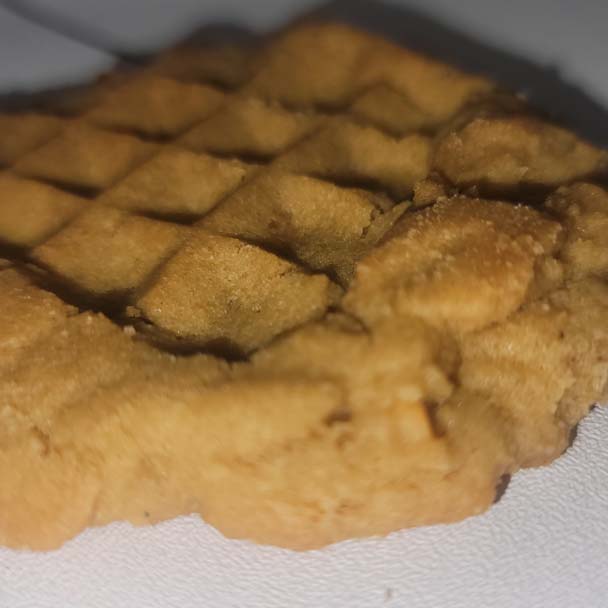 A close up of a peanut butter cookie.