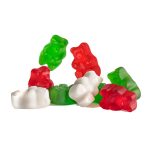 A pile of gummy bears on a white background.