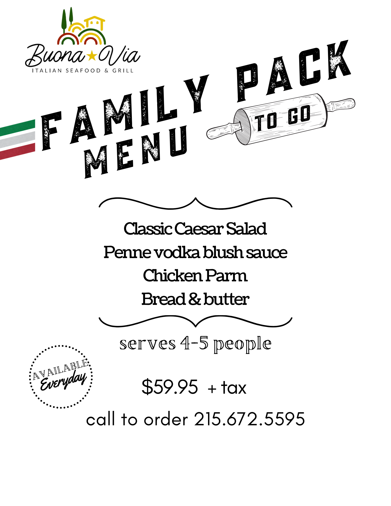 A flyer for a family pack menu.