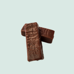 Two pieces of chocolate on a green background.