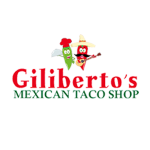 Logo of Gilberto's Mexican Taco Shop featuring anthropomorphic chili peppers wearing hats and smiling, with "Gilberto's" in red text and "Mexican Taco Shop" in green text beneath.