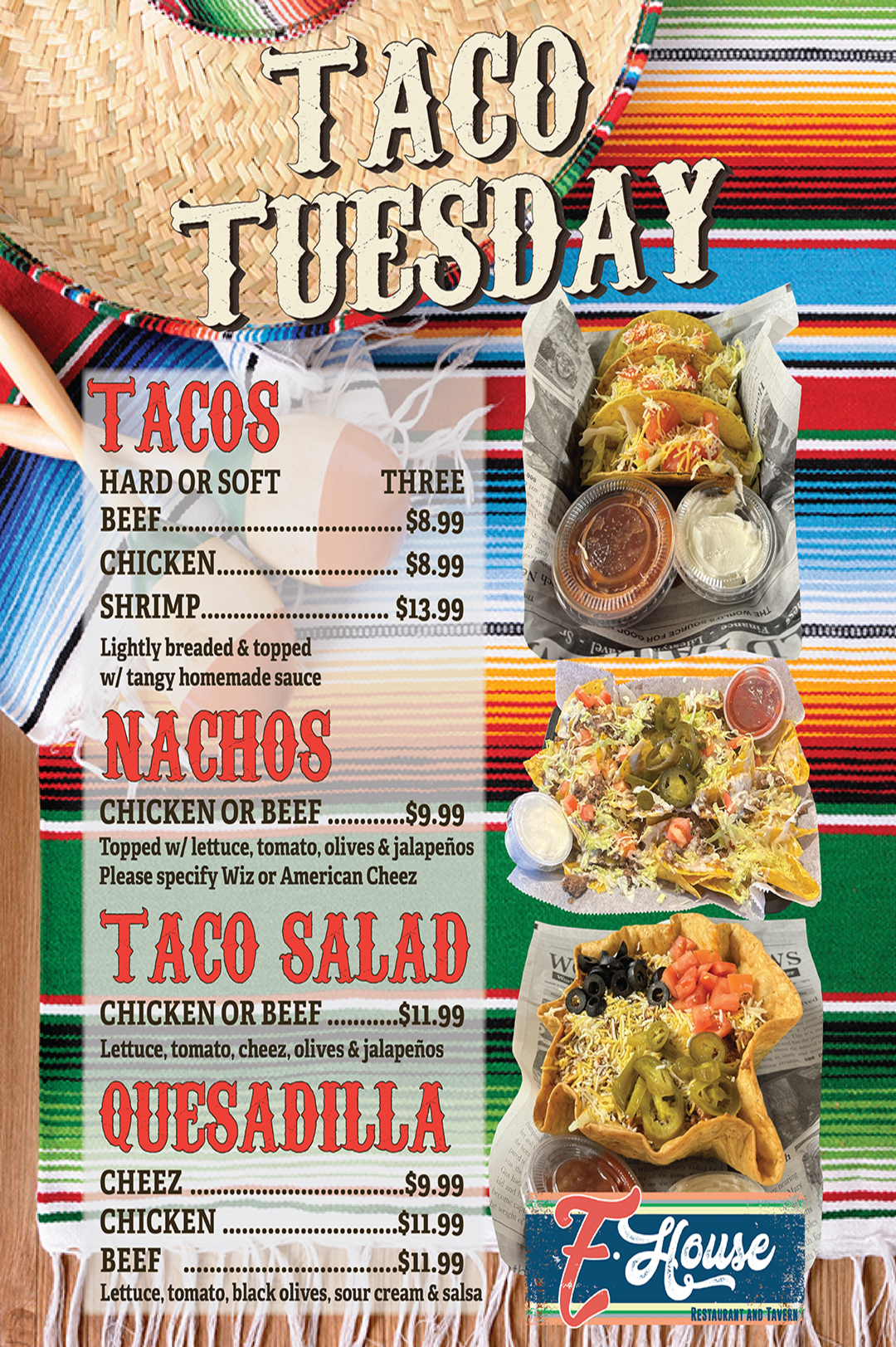 Taco tuesday menu.