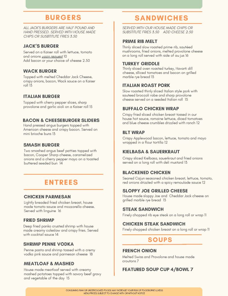 Menu – Out of Wack Jacks