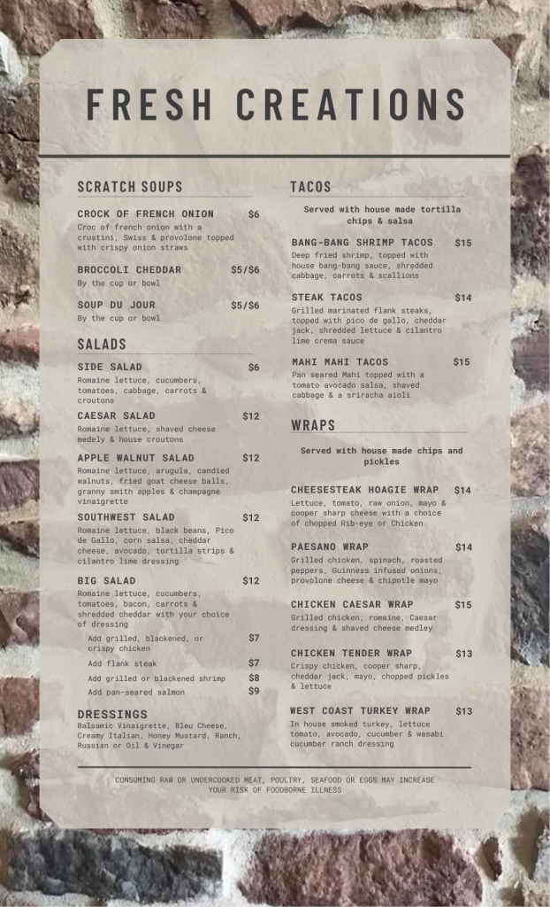Menu – Crossroads Tavern